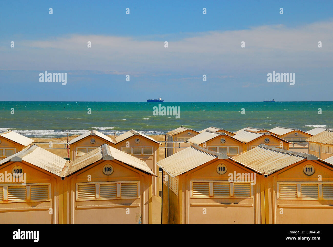 Venice Lido the beach and cabins of the Grand Hotel des Bains Stock