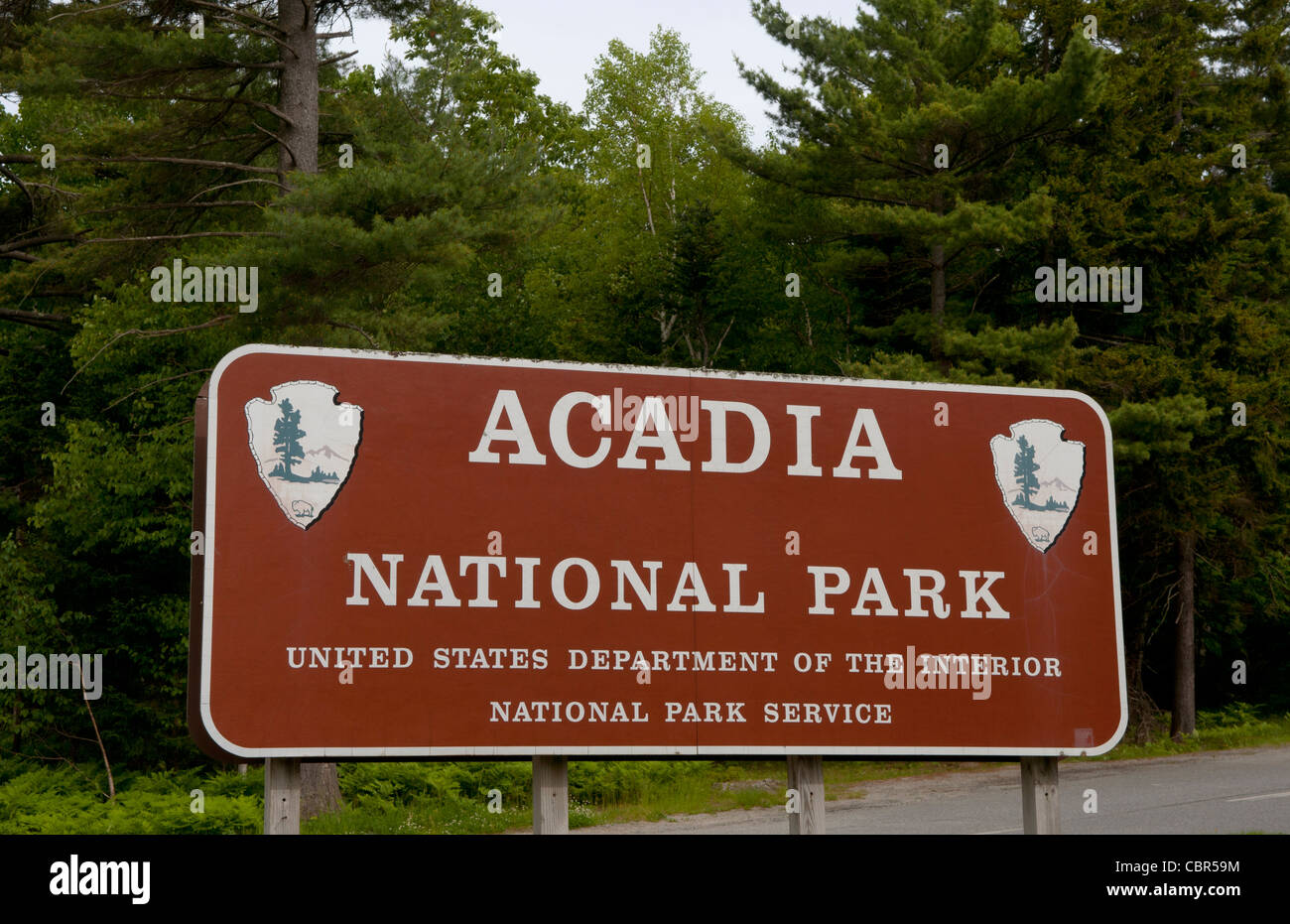 Acadia National Park welcome sign near Bar Harbor Maine entrance