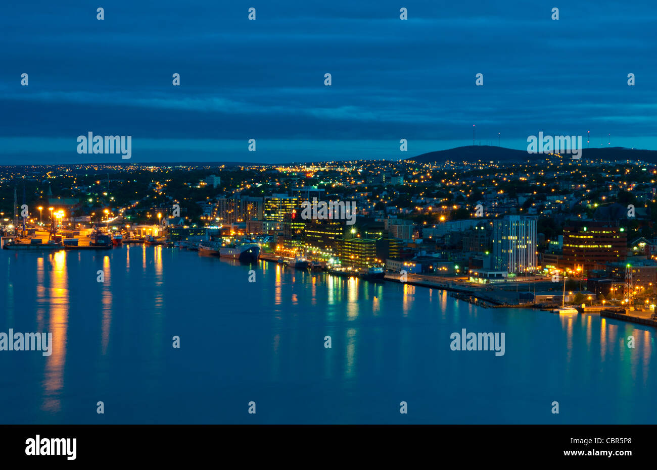 Newfoundland Canada St Johns capital at famous harbor at night