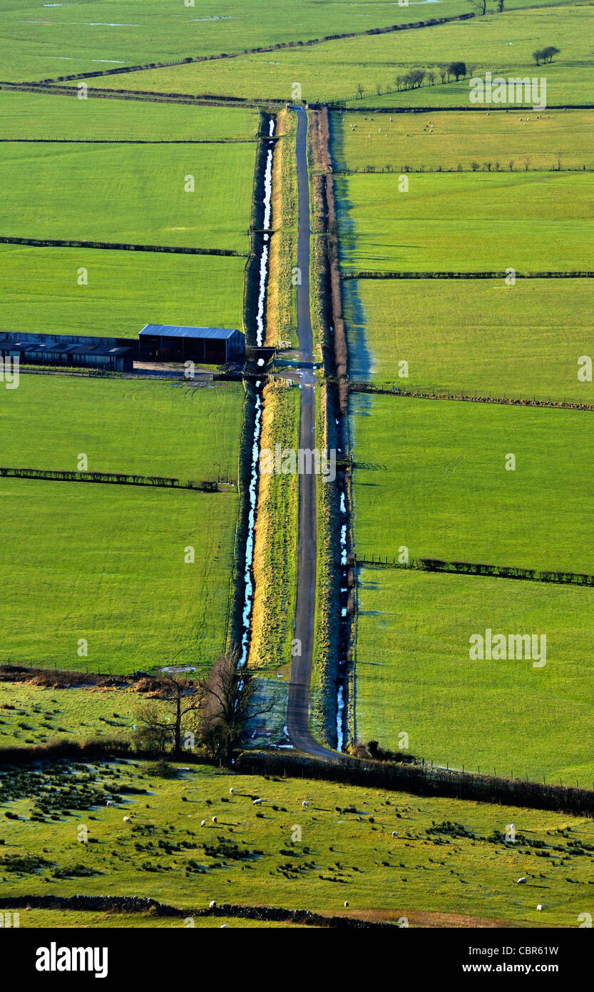 Drainage ditches. Lyth Valley, Cumbria, England, United Kingdom, Europe. Stock Photo