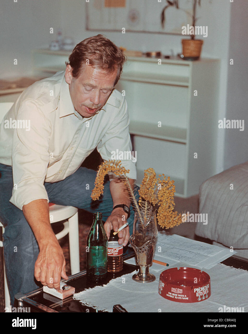 Playwright and dissident Vaclav Havel at home, July 1989. CTK Photo/Karel Kestner Stock Photo