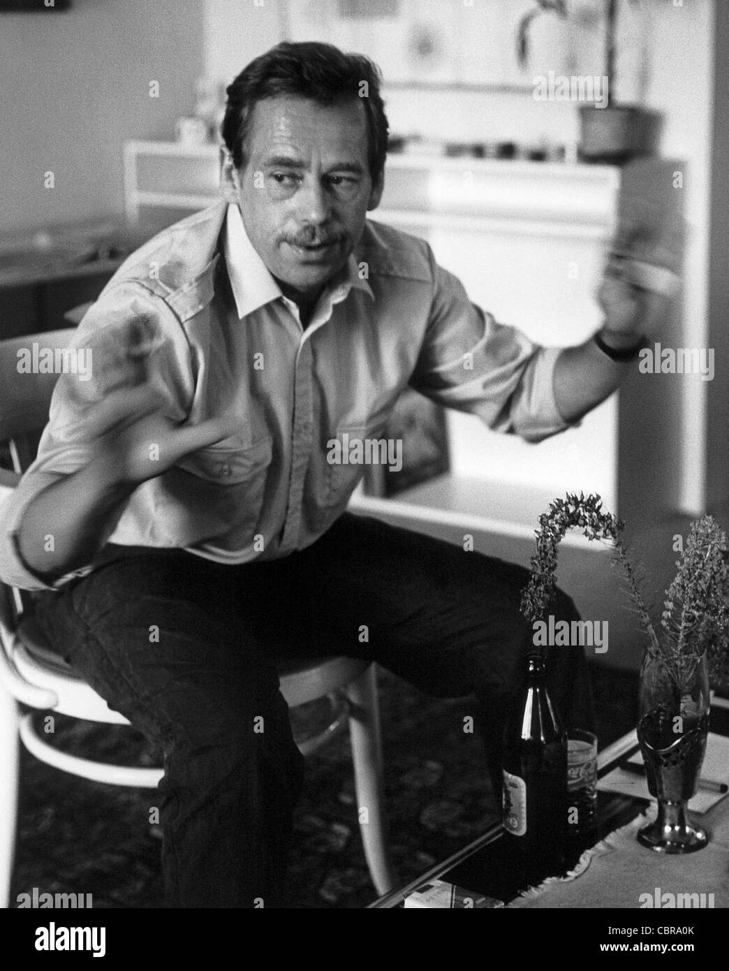 Playwright and dissident Vaclav Havel at home, July 1989. CTK Photo/Karel Kestner Stock Photo