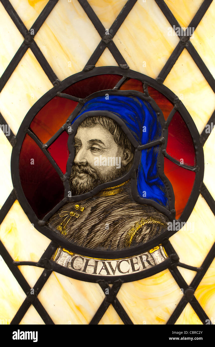 Chaucer stained glass Stock Photo