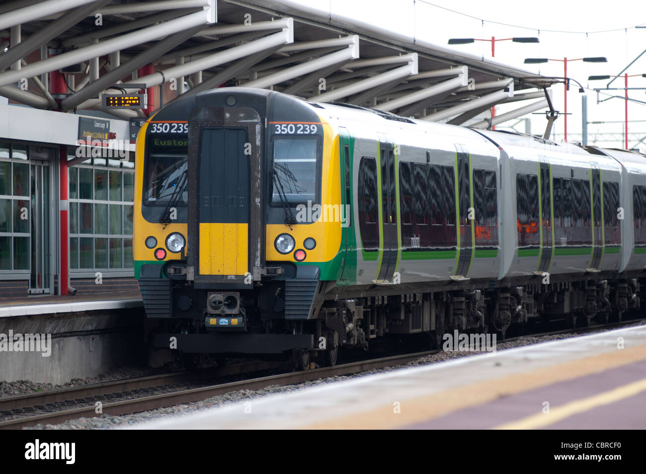 London Midland electric train at Rugby railway station, Warwickshire