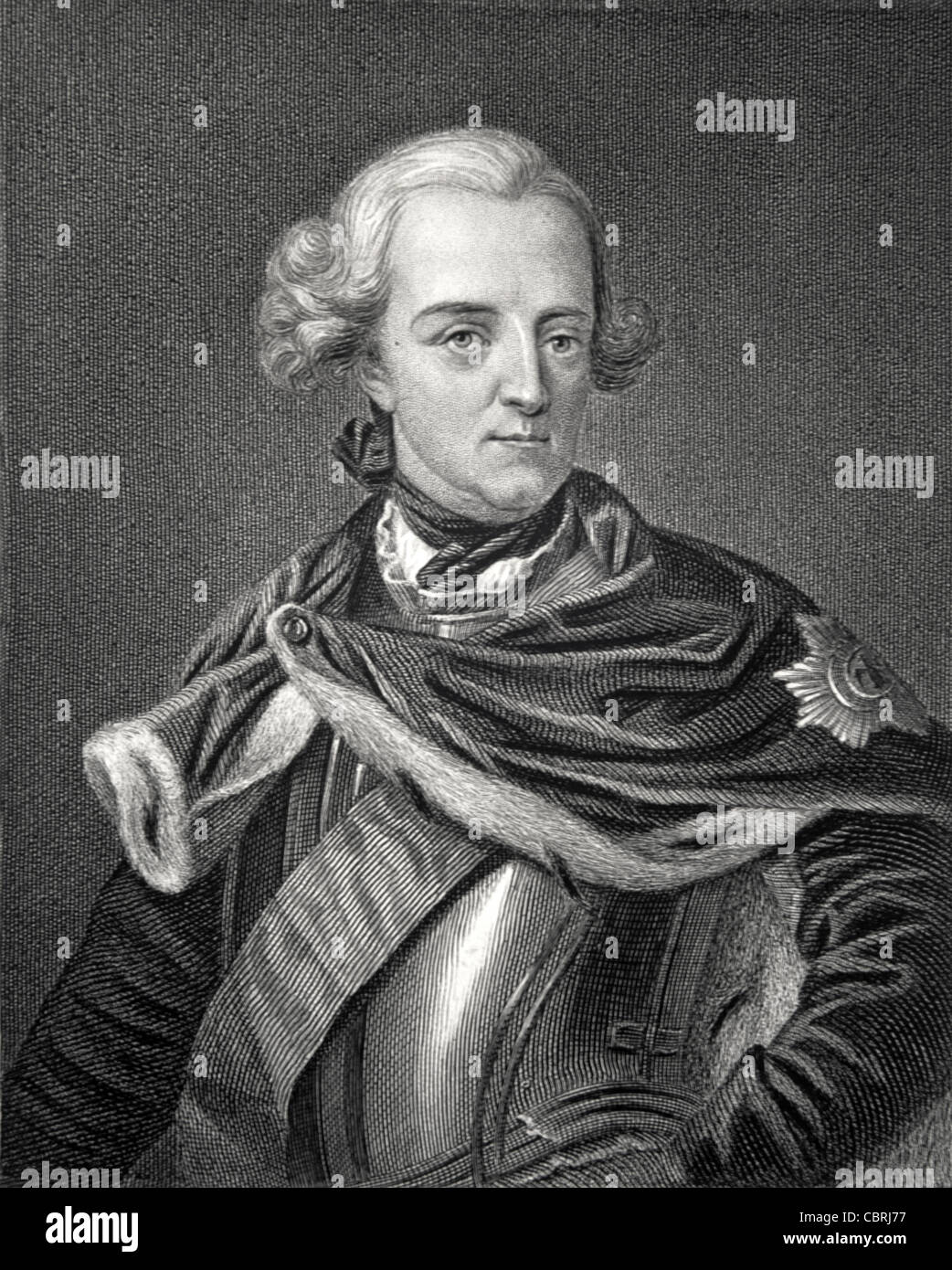Portrait of Frederick the Great, Frederick II, King of Prussia (1740-1786) Portrait. c19th Engraving or Vintage Illustration Stock Photo