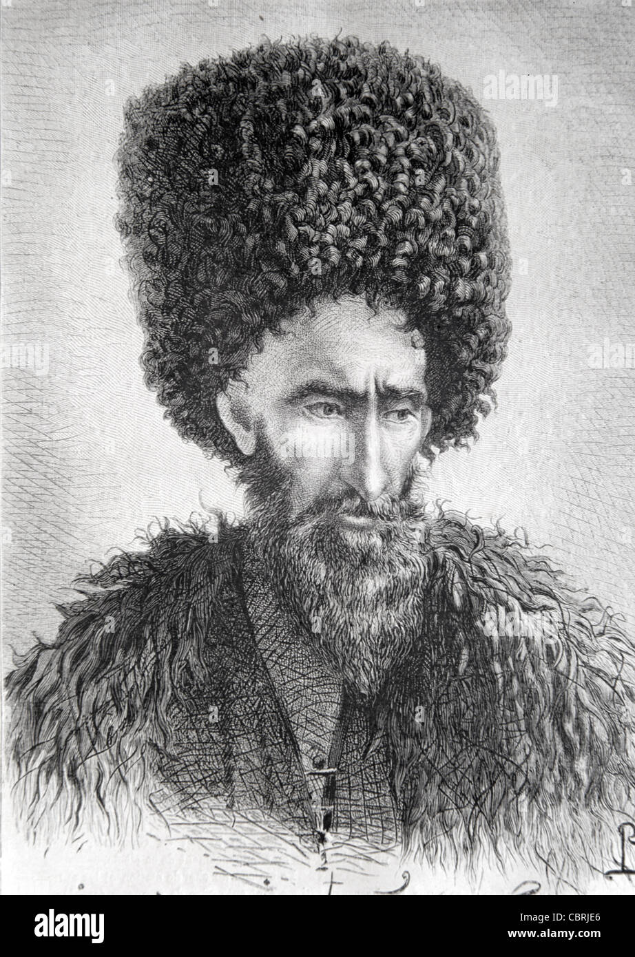 Hadji Mourtouz, Chief or Leader of Dagestan in Revolt Against Russia (1861) during the Caucasian War (1817-1864) Vintage Illustration or Engraving Stock Photo
