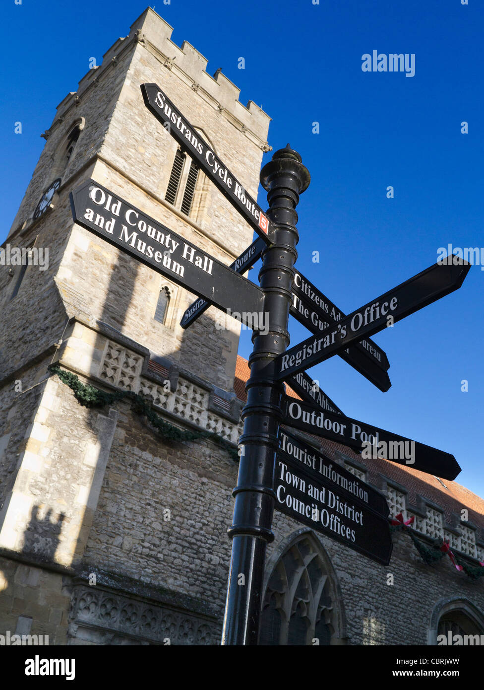 Landmark and directions sign, Abingdon-on-Thames Stock Photo
