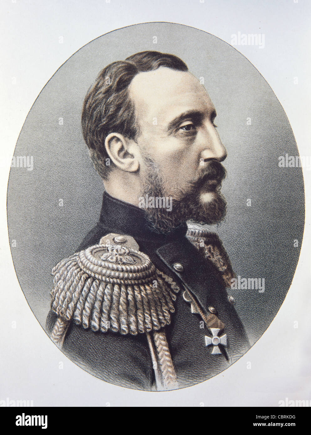 Portrait of Grand Duke Nicholas Nicholaevich of Russia (1831-1891) the Elder. General Field Marshal of the Russian Army. Colour lithograph c1880 or Vintage Illustration Stock Photo