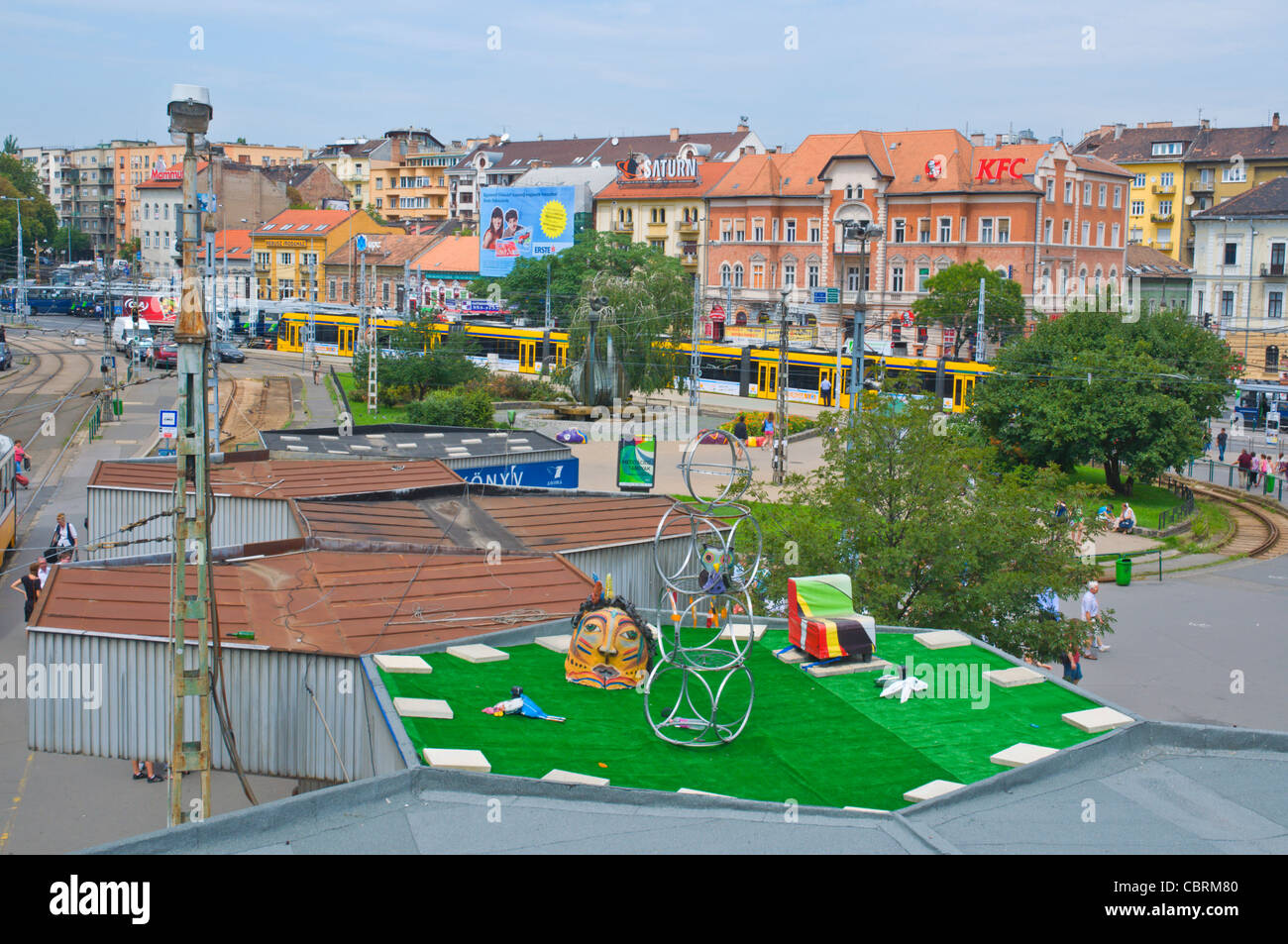 Roof-top art at Moszkva Ter square which was renamed Szell Kalman ter in Buda district Budapest Hungary Europe Stock Photo