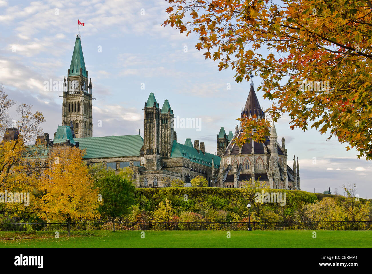 The Canadian Parliament and Library during the fall colors. Stock Photo