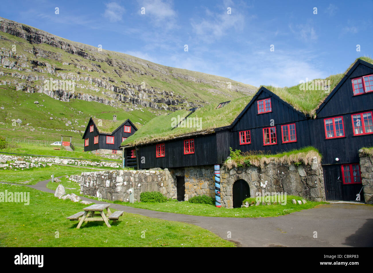Denmark, Faroe Islands. Museum of Kirkjubour. Roykstovan, 700 year old farm house Stock Photo