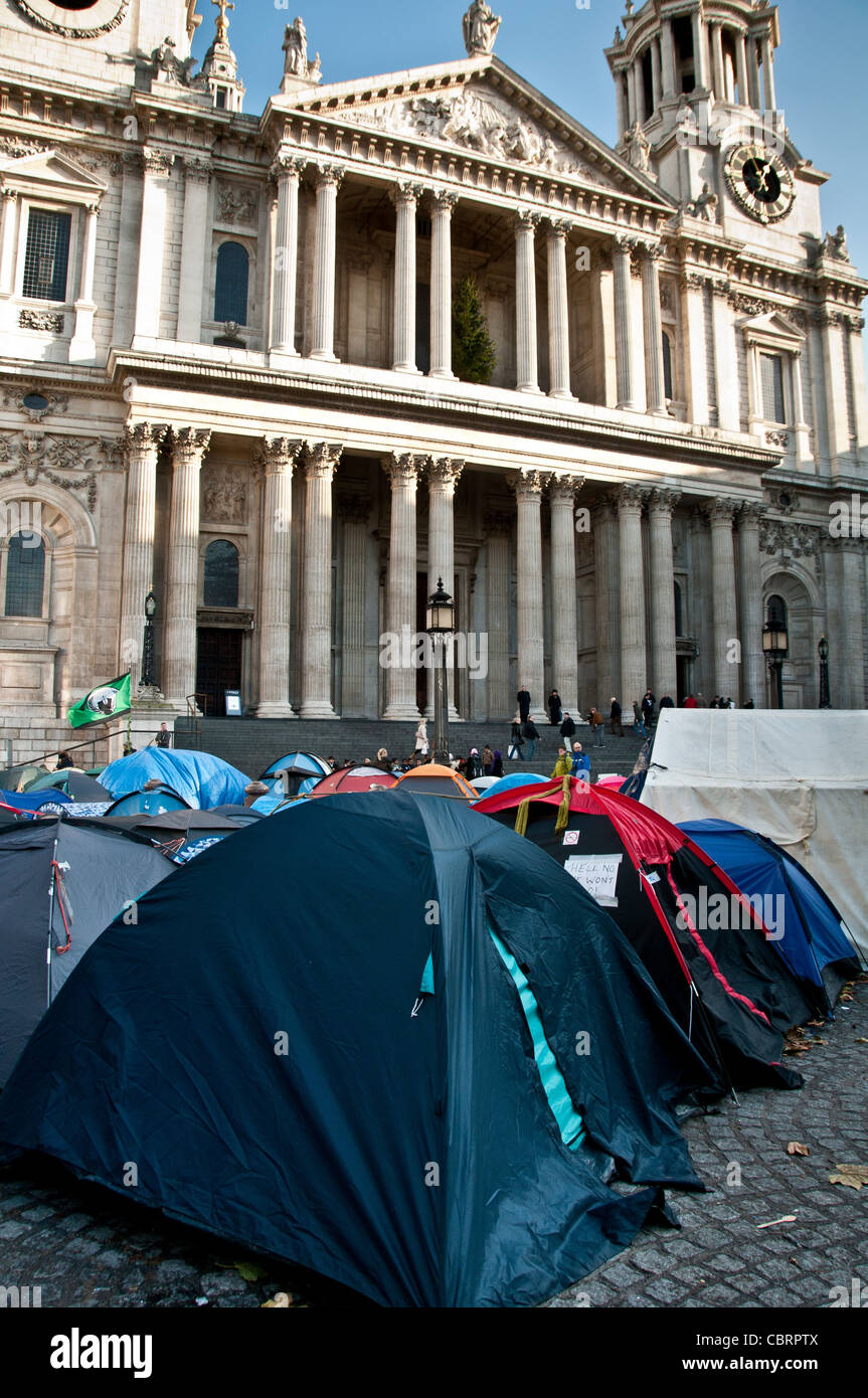 Occupy London protest tents camped outside St Paul's Cathedral December 2011 Stock Photo