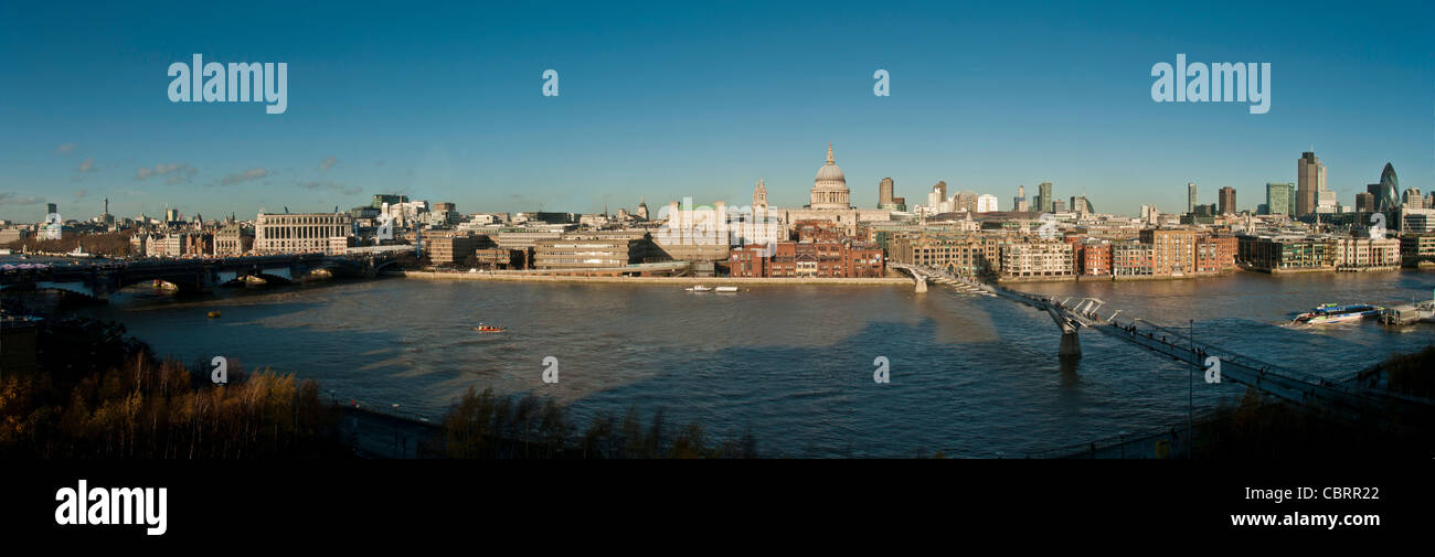 Panoramic View from Members lounge at Tate Modern, London. Looking towards St Paul's Cathedral. Stock Photo