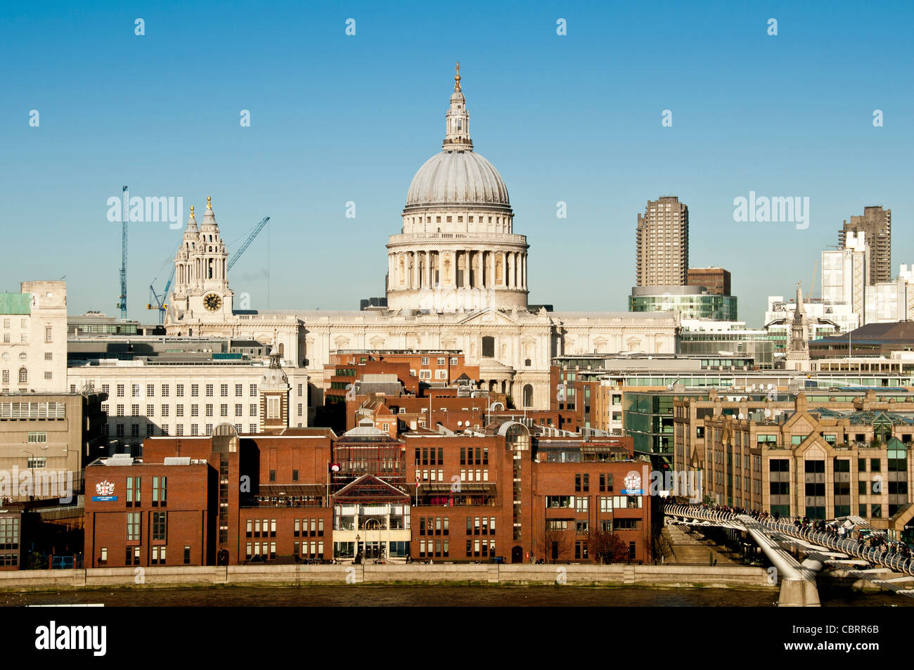 View from Tate Modern, London. Looking towards St Paul's Cathedral and City of London School on the North bank of the river Thames. London. Stock Photo