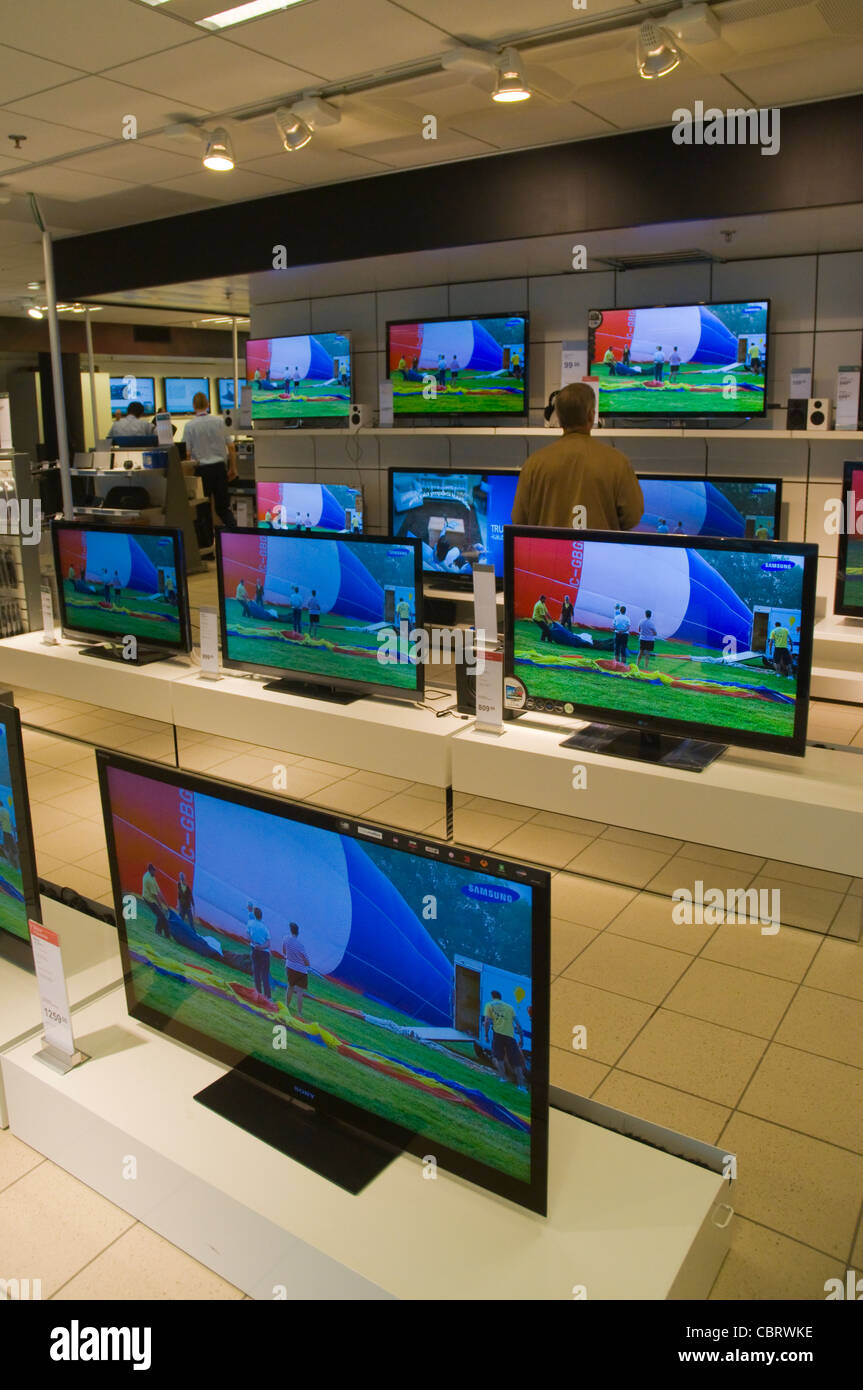 Electronics shop with television screens Hansa shopping complex central Turku Finland Europe Stock Photo