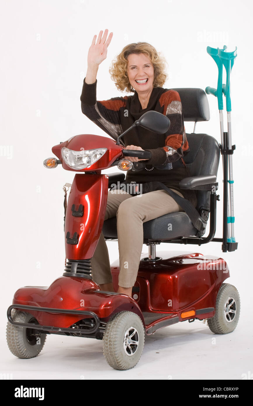 Disabled elderly woman beckons Stock Photo