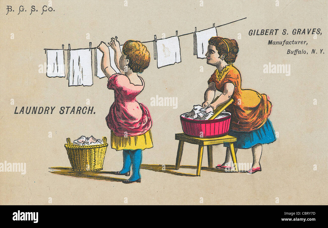 Advertisement for laundry starch showing two women hanging laundry on a