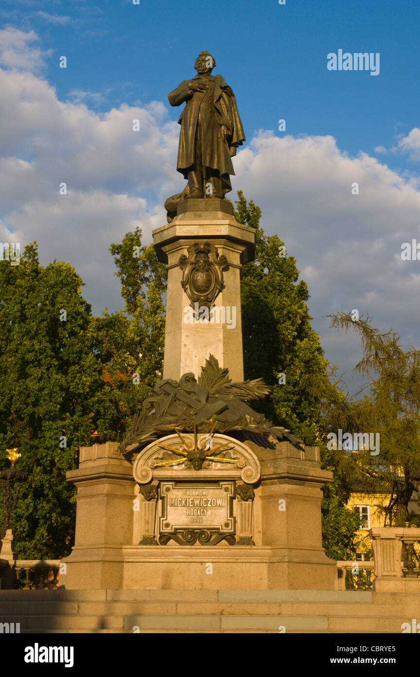 Statue of national poet Adam Bernard Mickiewicz (1898) along Krakowskie Przedmieście street central Warsaw Poland Europe Stock Photo