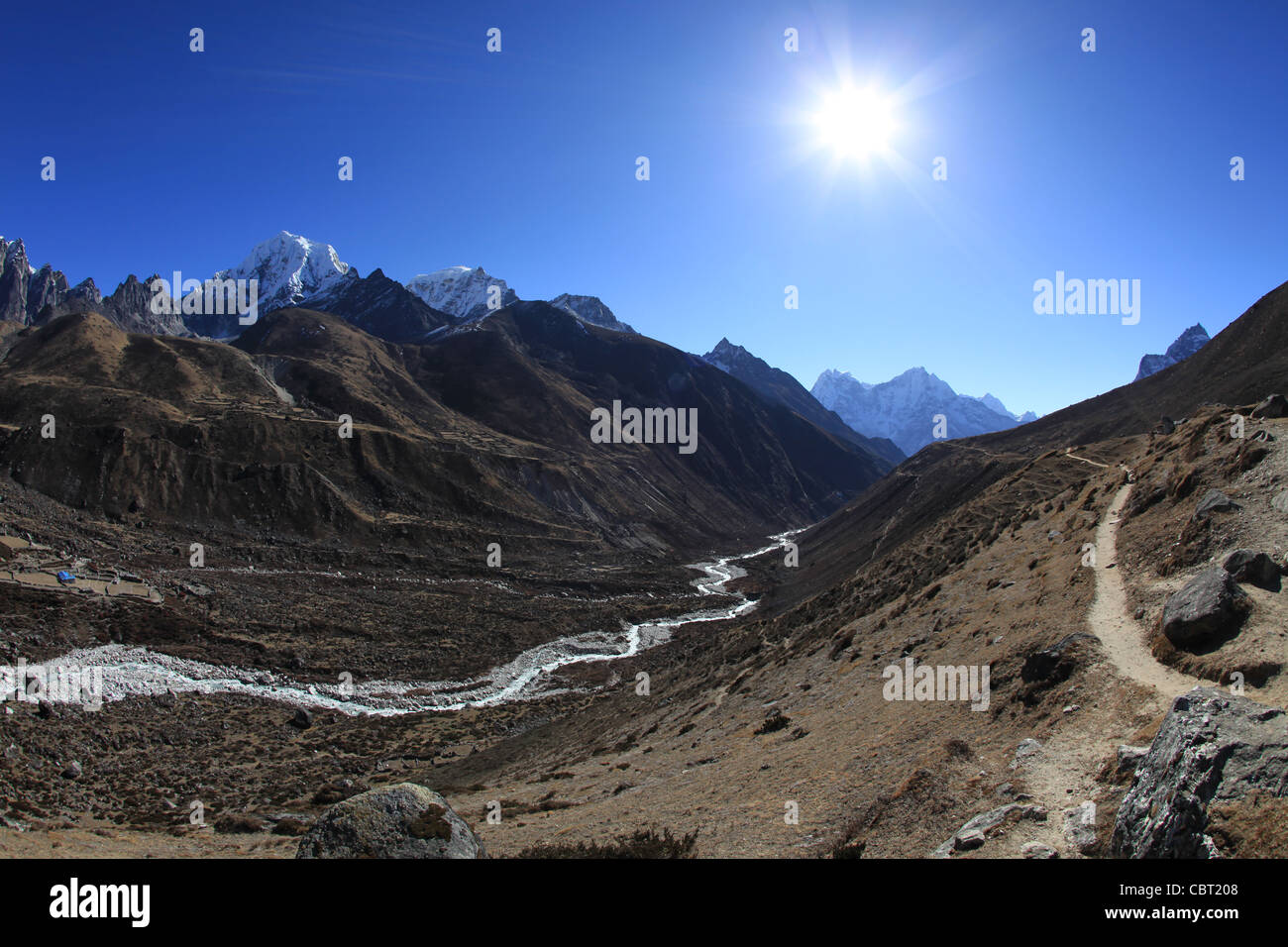 View of the Gokyo Valley River in the Himalayas Stock Photo