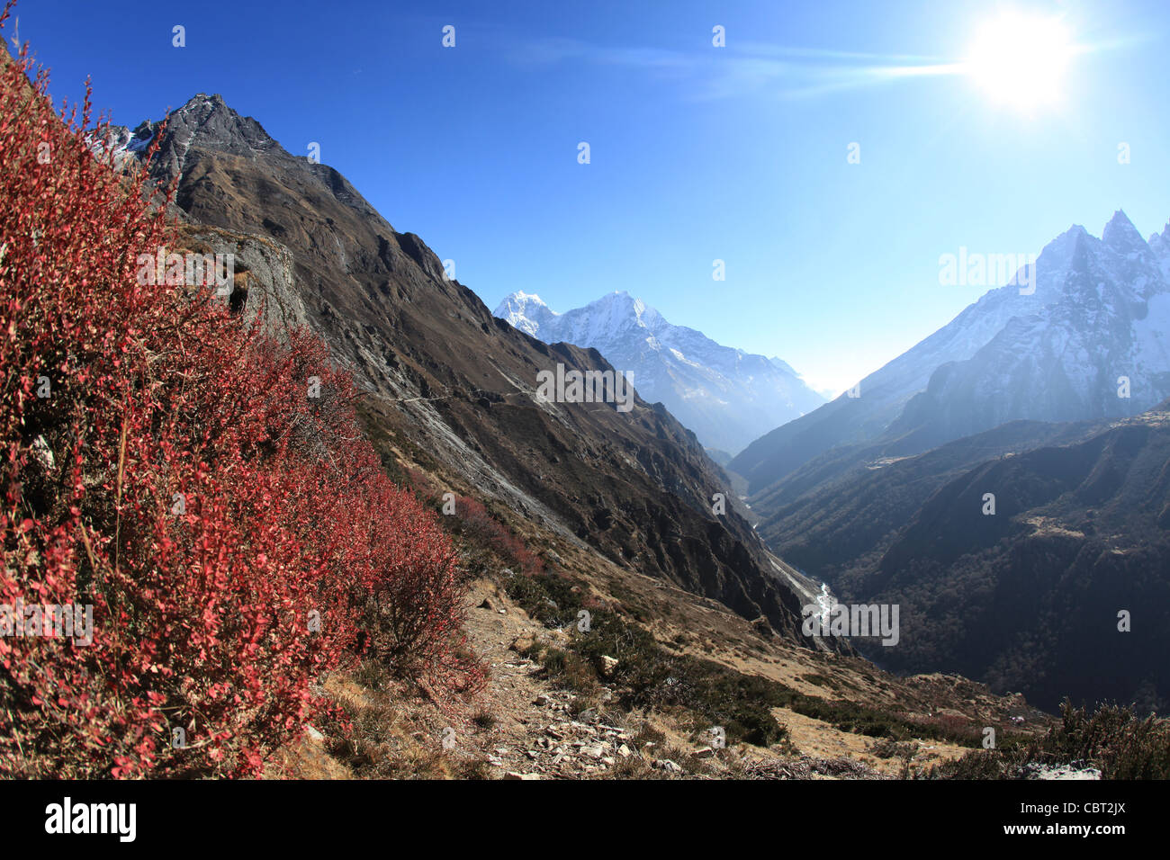 A view of the valley leading up to Gokyo-Ri in the Nepali Himalaya Stock Photo