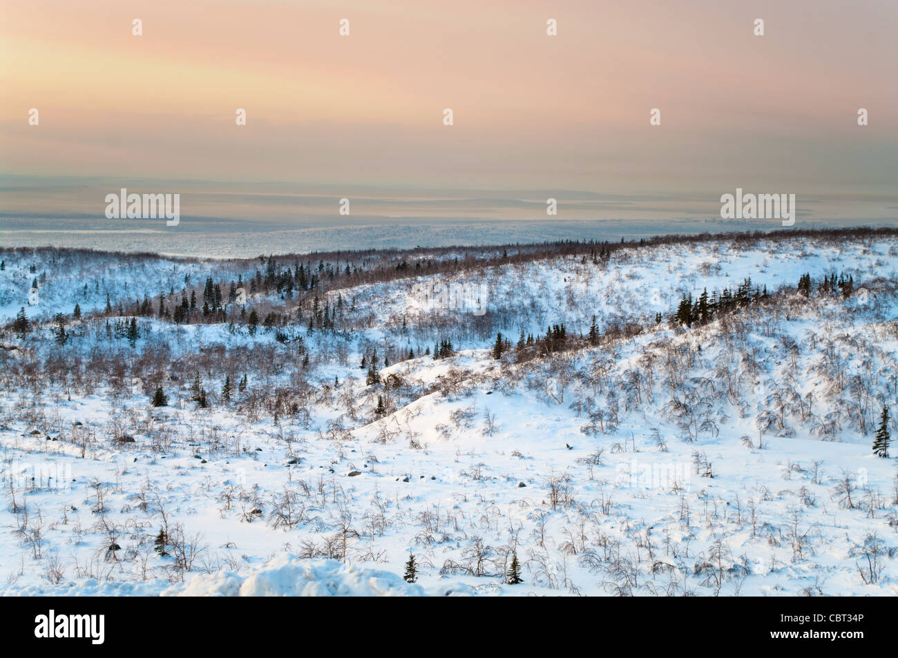 Polar night in mountains in northern tundra in Kola Peninsula, Kirovsk, Russia Stock Photo