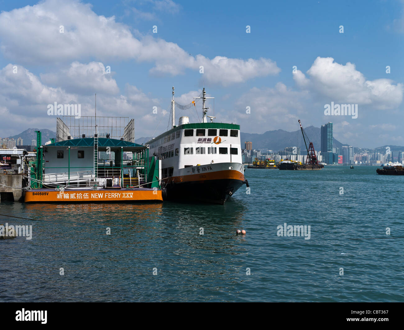 dh  WAN CHAI HONG KONG Xin FA New World first ferry Dragon Pearl Cruise ferries pier Triple deck Stock Photo