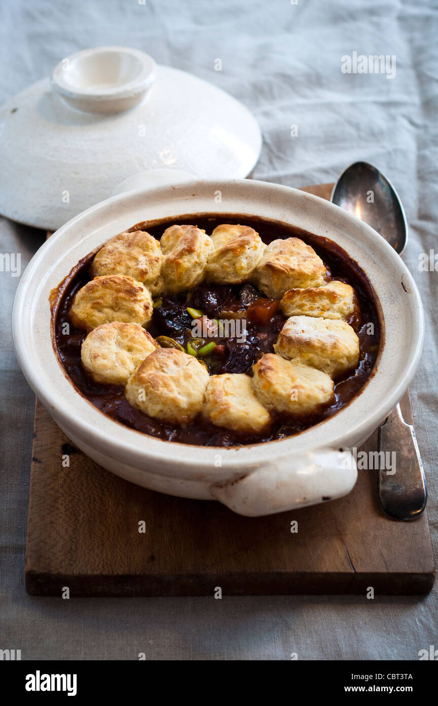 Venison stew with dumpling topping Stock Photo