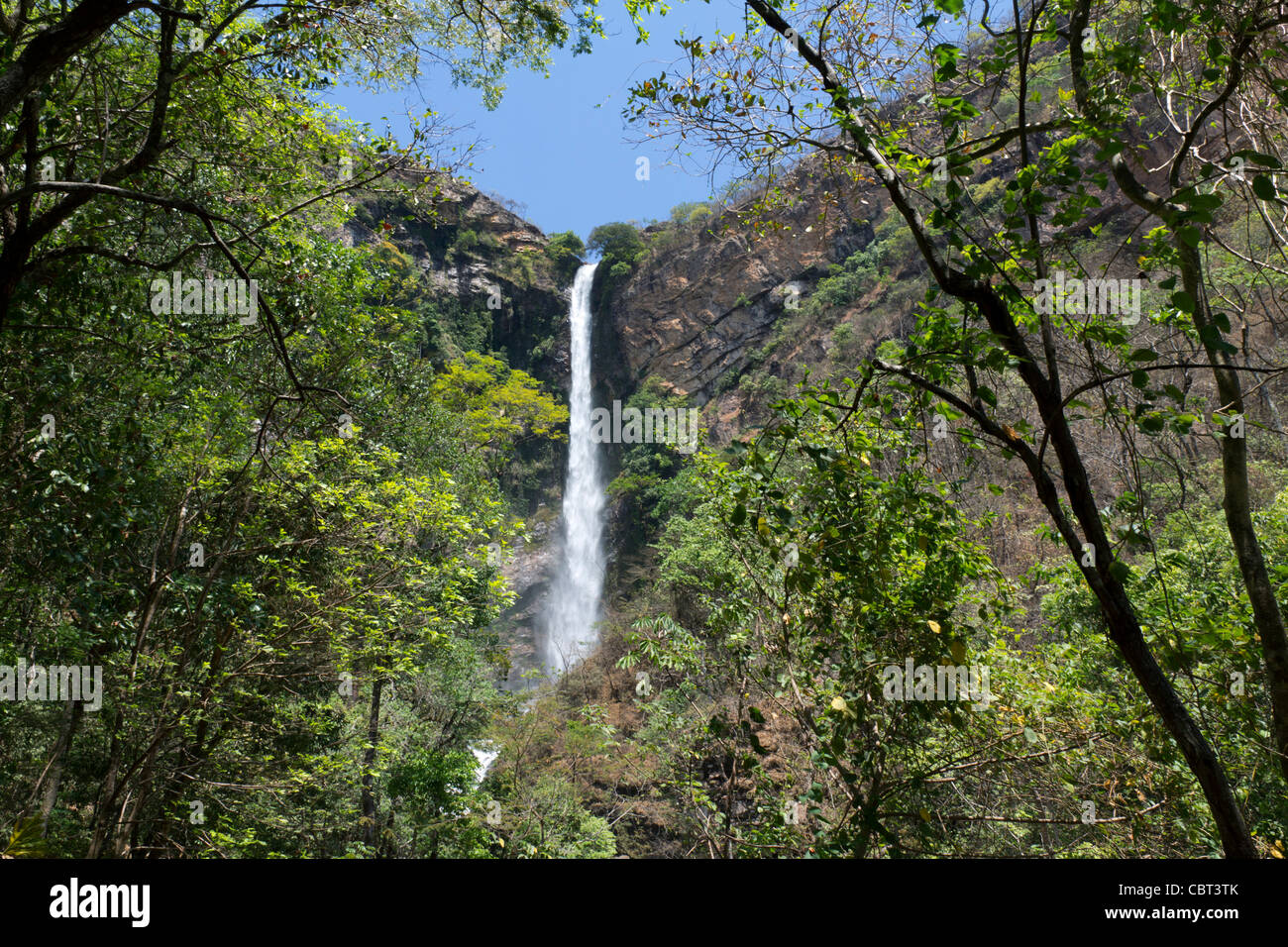 Itiquira waterfall (salto do Itiquira) (168m tall) in Brazilian Highlands, Goias State, Brazil. Stock Photo