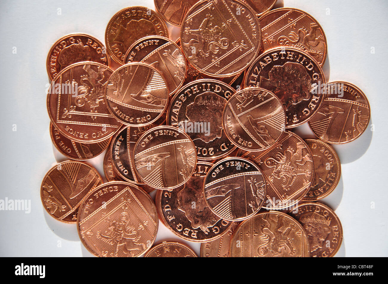 Collection of British new pence, Greater London, England, United Kingdom Stock Photo