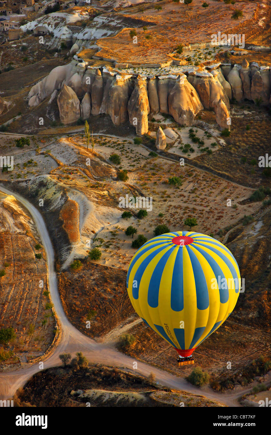 Hot air balloon flight above the spectacular landscape of Cappadocia Stock Photo