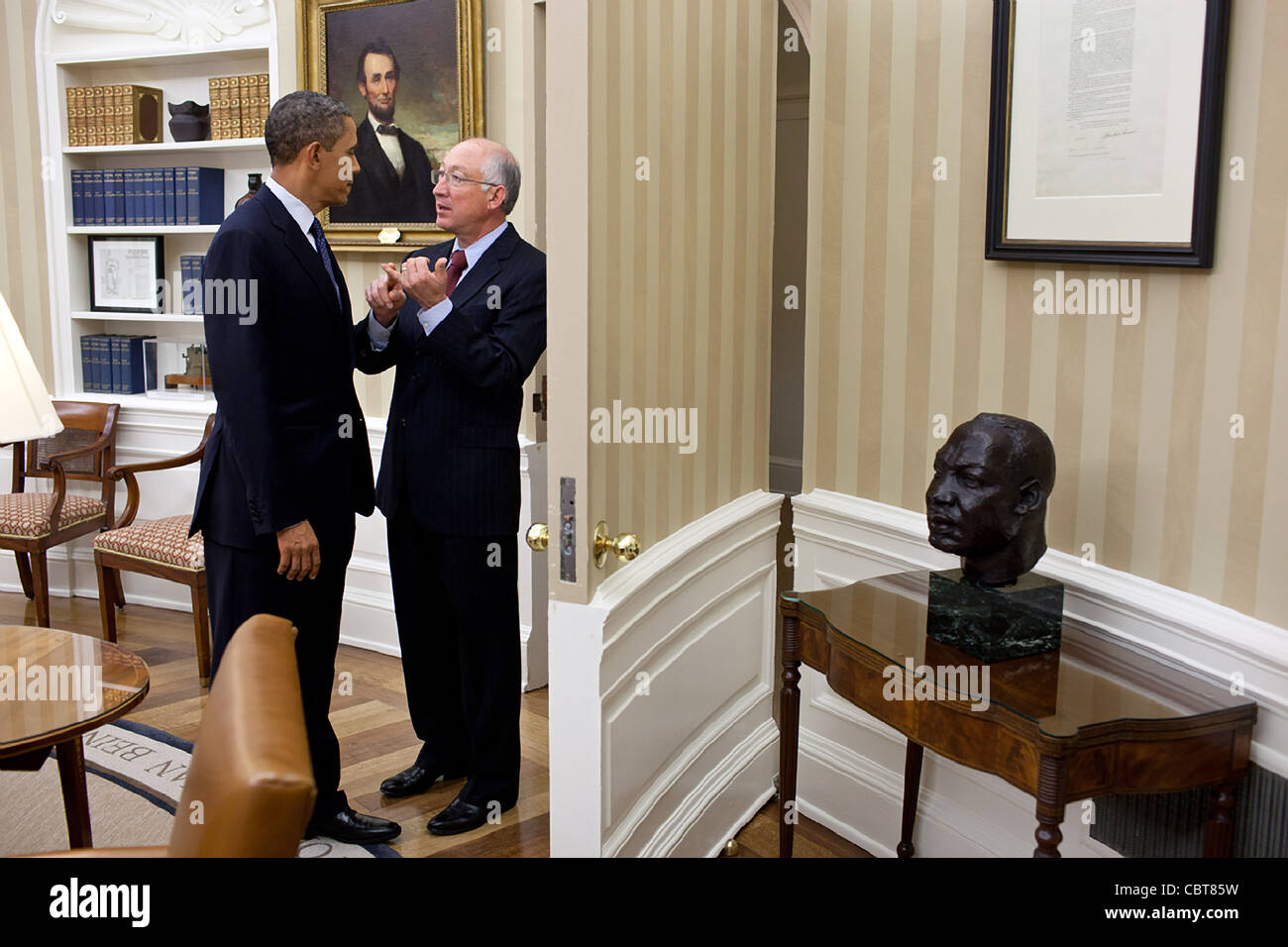 President Barack Obama Talks With Interior Secretary Ken