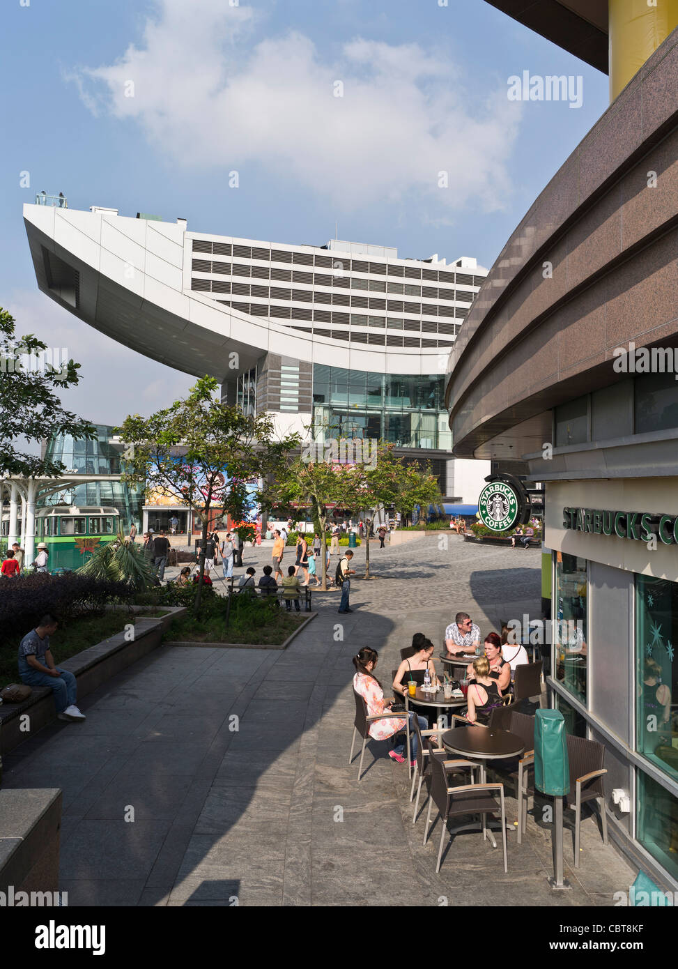 dh Peak Tower tram terminal VICTORIA PEAK HONG KONG Tourist outside Starbucks cafe  building cafes asia alfresco Stock Photo