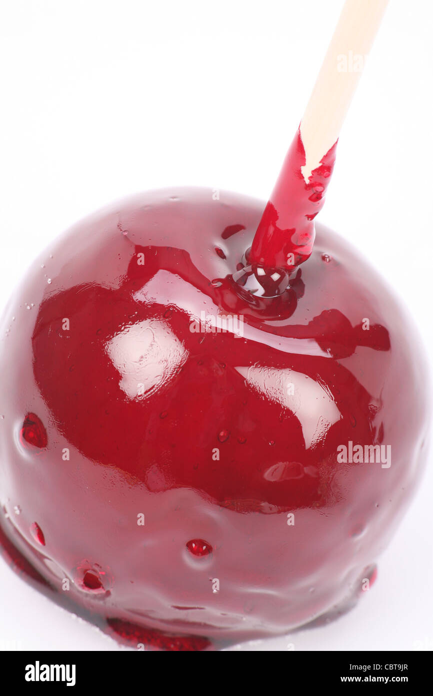 Red Taffy Apple with white background Stock Photo