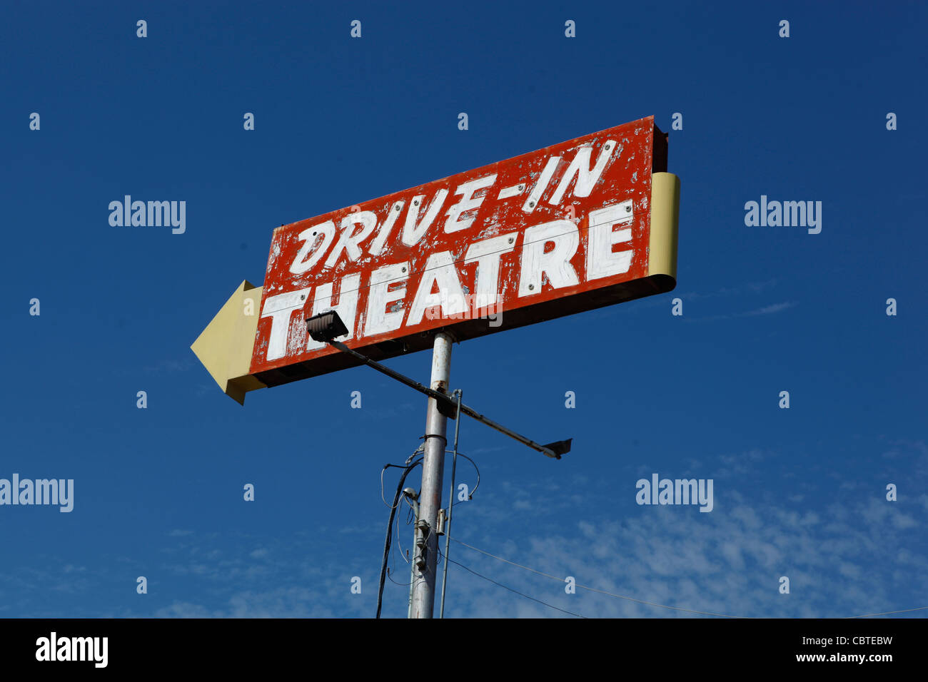 Closed abandoned Porterville, California DriveIN Theatre sign Stock