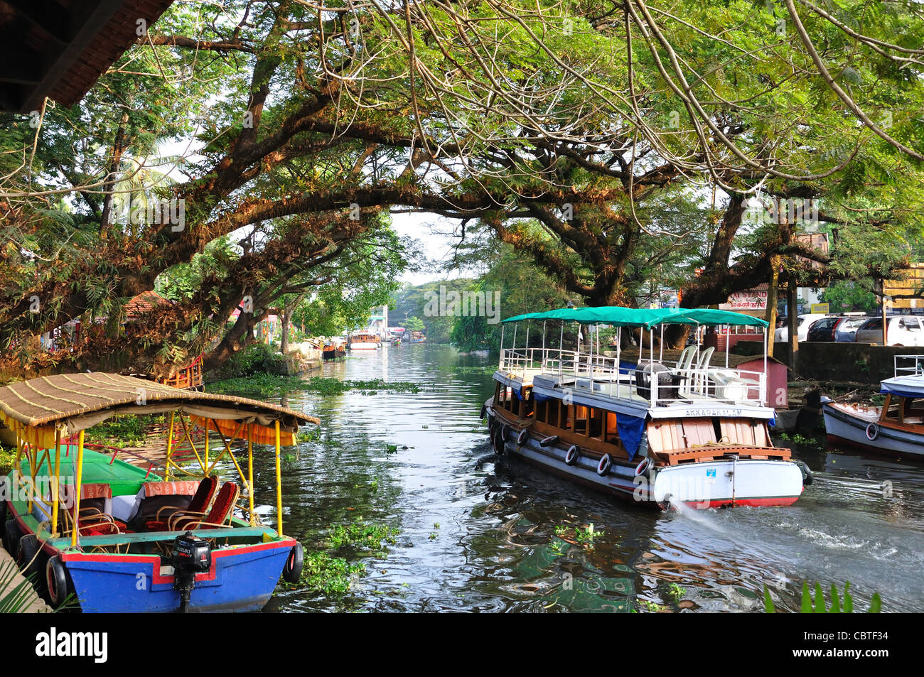 Boat Canal in Alapuzha, Kerala, India. Stock Photo