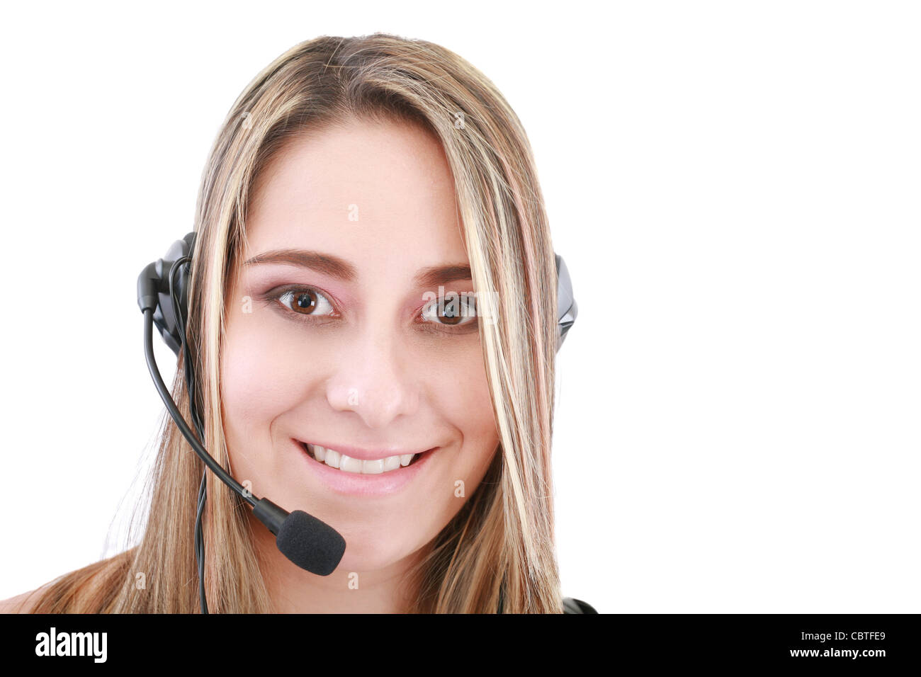 Bright Picture Of Friendly Female Helpline Operator Stock Photo Alamy