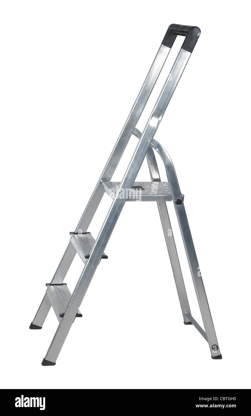 studio photography of a metal ladder isolated on white with clipping path Stock Photo
