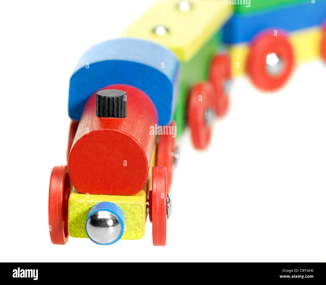 White Train Set studio photography of a colorful wooden toy train in white back Stock ...