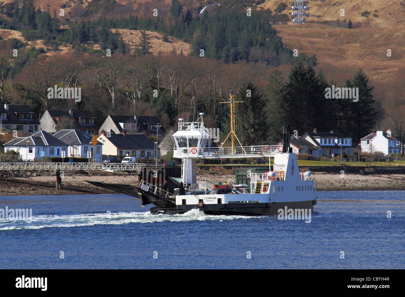 The Corran Ferry crosses Loch Linnhe at the Corran Narrows, south of Fort William. Stock Photo