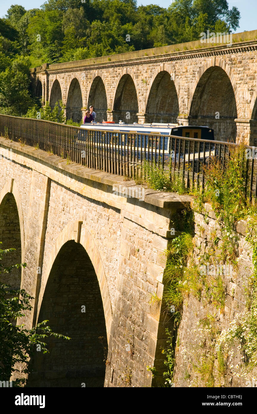 Pontcysyllte Aquaduct carrying Llangollen canal over River Dee in North East Wales. Stock Photo