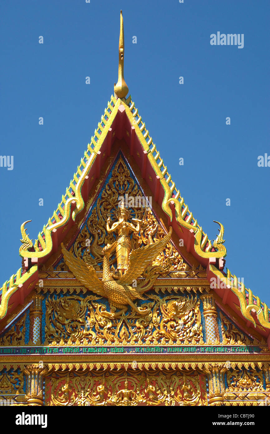 Thalang Wat Sri Sunthon. Ornate roof detail of a Buddhist temple on the island of Phuket Stock Photo