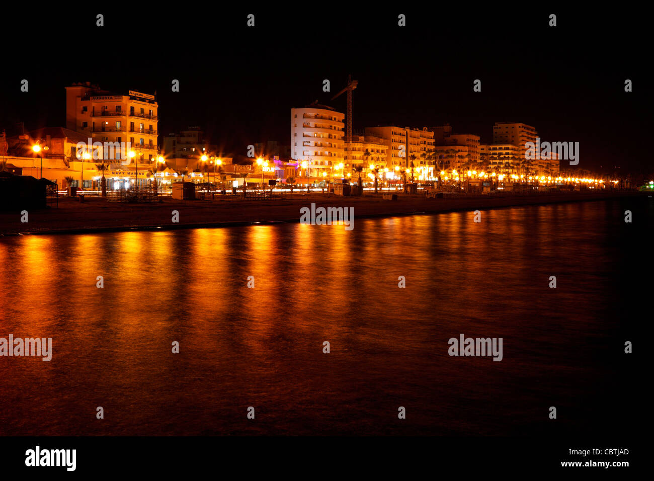 Night time scene, Larnaca sea front, Cyprus. Stock Photo