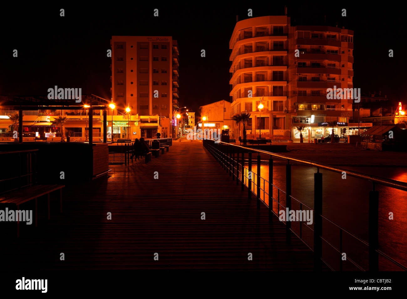 Night time scene, Larnaca sea front, Cyprus. Stock Photo
