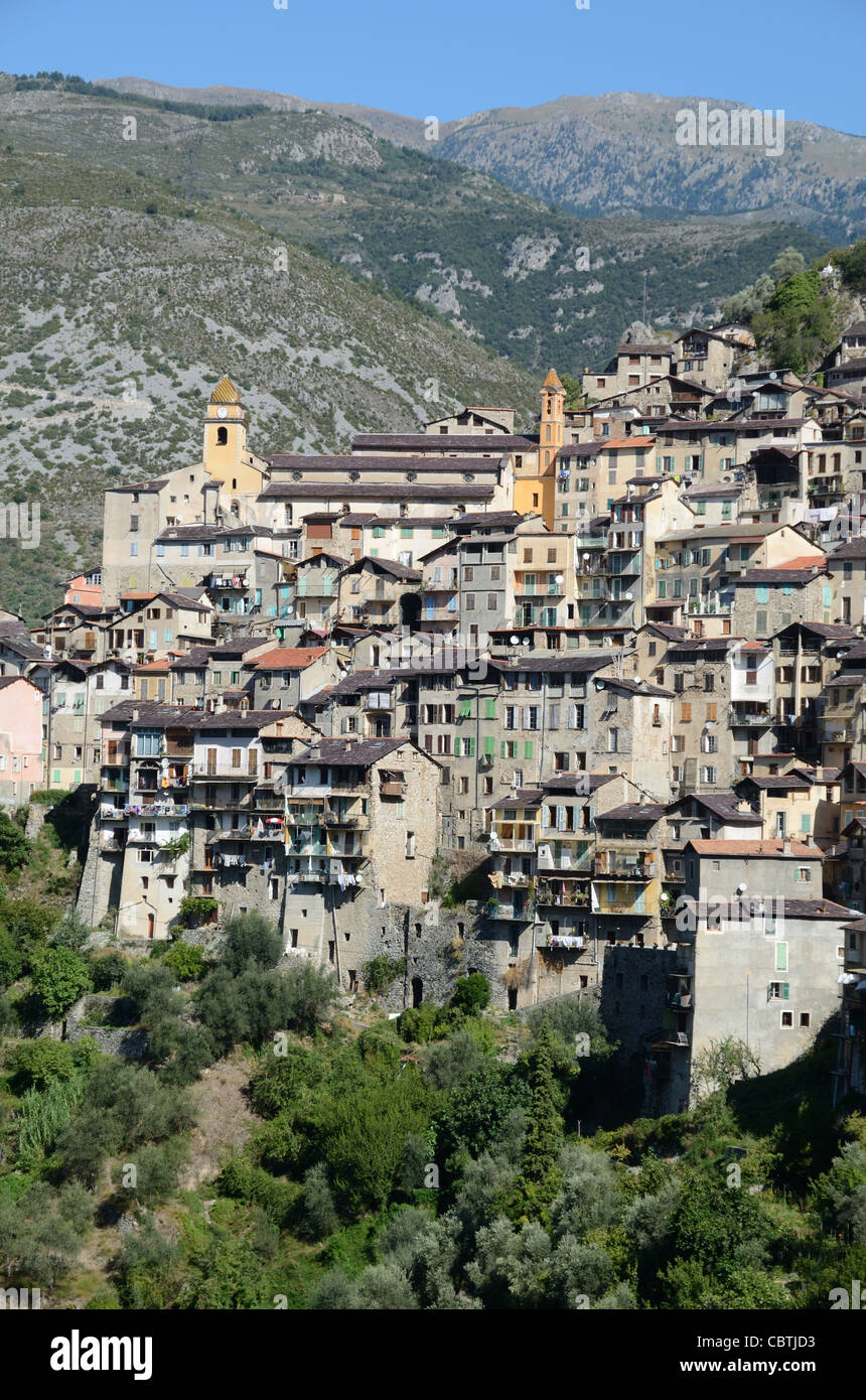 View over the Perched Alpine Village of Saorge in the Roya Valley Alpes-Maritimes France Stock Photo