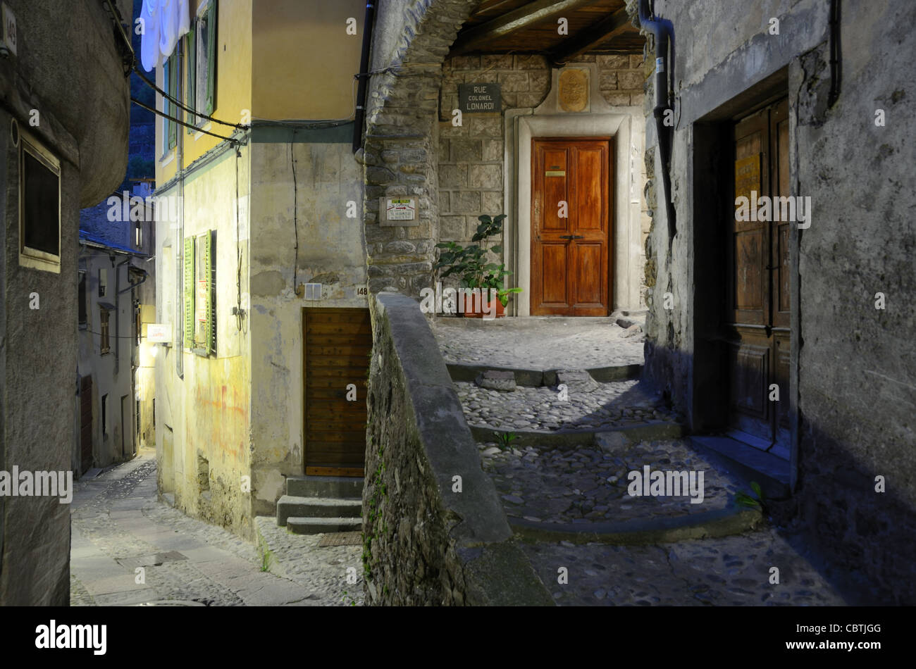 Dark Alleys and  Narrow Streets at Night Tende Old Town, Roya Valley Alpes-Maritimes France Stock Photo