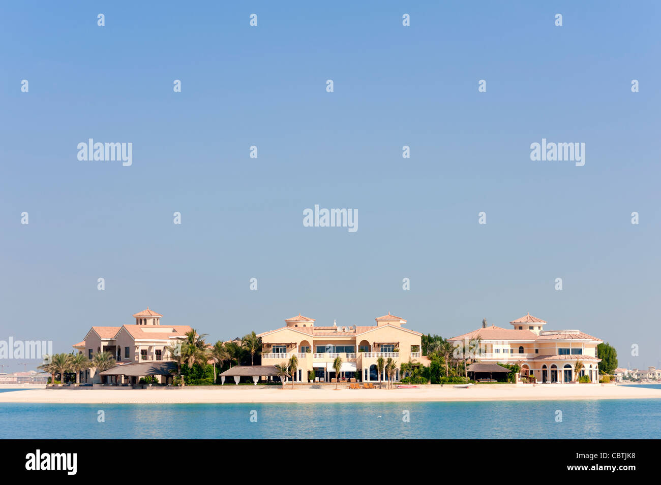 Villa residence located on frond of Palm Jumeirah in Dubai in United Arab Emirates Stock Photo