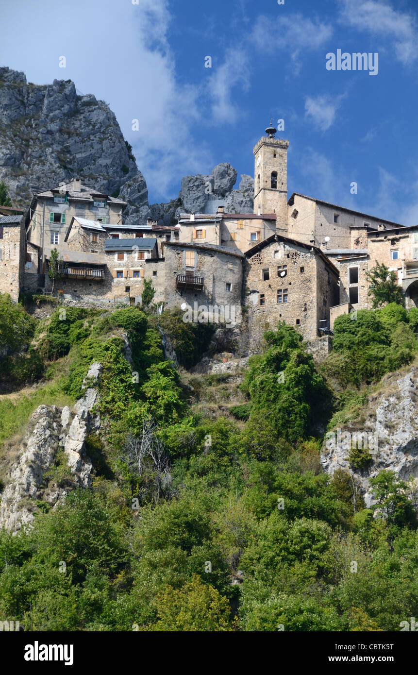 Perched Village of Roubion, Mercantour National Park, Alpes-Maritimes, southern French Alps, France Stock Photo