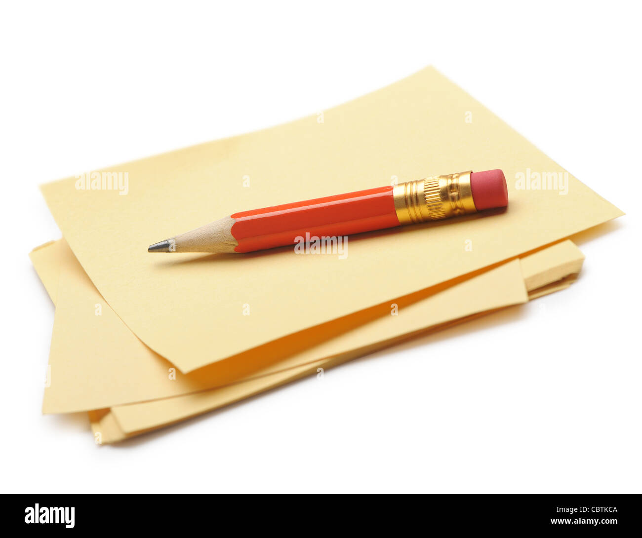 Paper note and a red pencil. It is isolated on a white background Stock ...