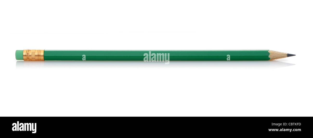 Green pencil with eraser. It is isolated on a white background Stock