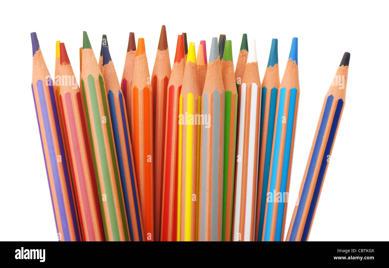 Set of plastic colour pencils. It is isolated on a white background ...